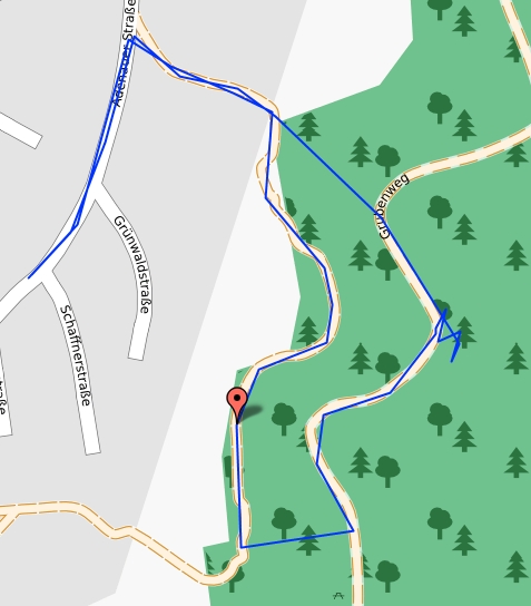 Die gelaufene Route. 75 H&ouml;henmeter und 1,9km.